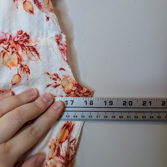 Loft Women Size S White Orange Floral Smock Ruffle Flowy Lined Dress - Picture 11 of 12